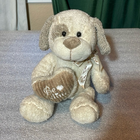 KellyToy Be Mine Puppy dog Seaterd Plush 10" Cream Beige Soft Heart Valentine - Picture 1 of 9